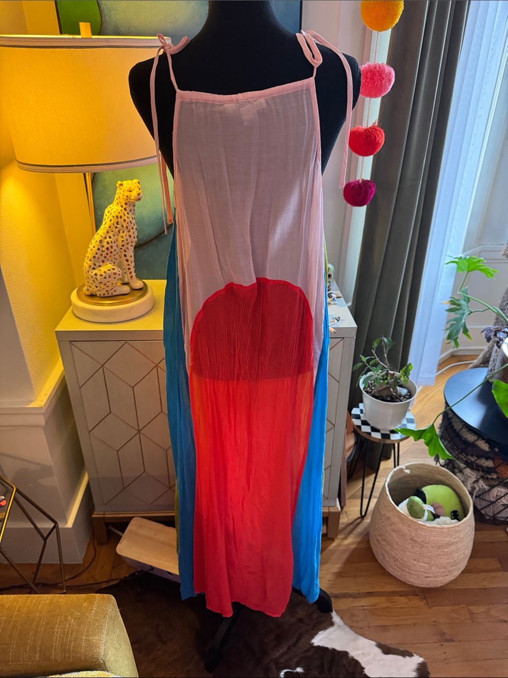 All Saints Pink, Coral and Olive Colorblock Maxi Dress - Picture 6 of 12